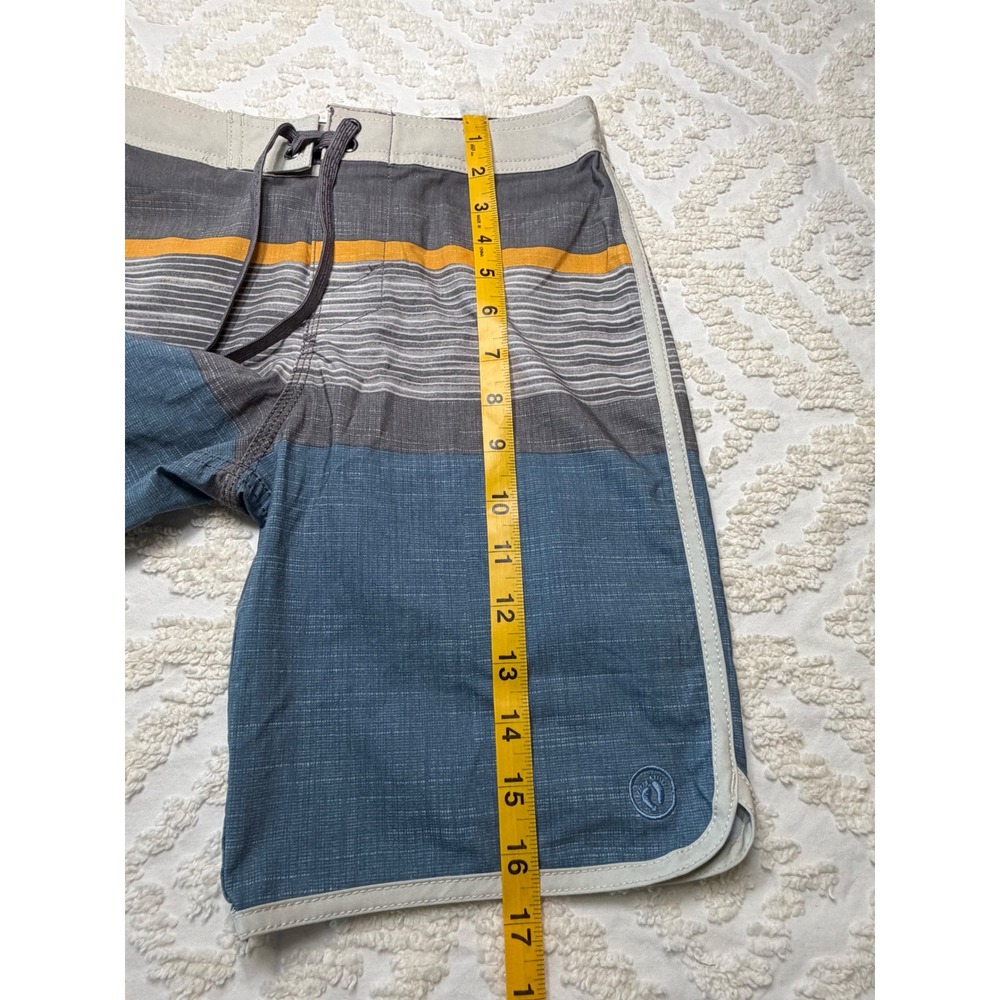 Hang Ten Striped Colorblock Board Shorts Blue Grey Yellow Size S 7/8 Swim Trunks - Picture 11 of 16
